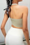 PACK264787-P1209-1, Laurel Green Solid Textured Halter Neck Sports Bra