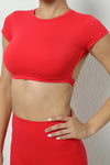 PACK264770-P3-1, Fiery Red Solid Color Short Sleeve Backless Active Crop Top
