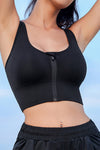 PACK264788-P2-1, Black Solid Criss Cross Zip Up Sports Bra