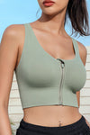 PACK264788-P1109-1, Grass Green Solid Criss Cross Zip Up Sports Bra