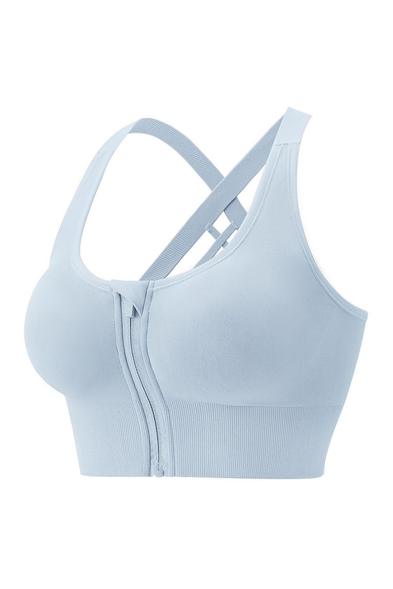 PACK264788-P1204-1, Myosotis Solid Criss Cross Zip Up Sports Bra