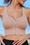 PACK264788-P1310-1, Sepia Rose Solid Criss Cross Zip Up Sports Bra