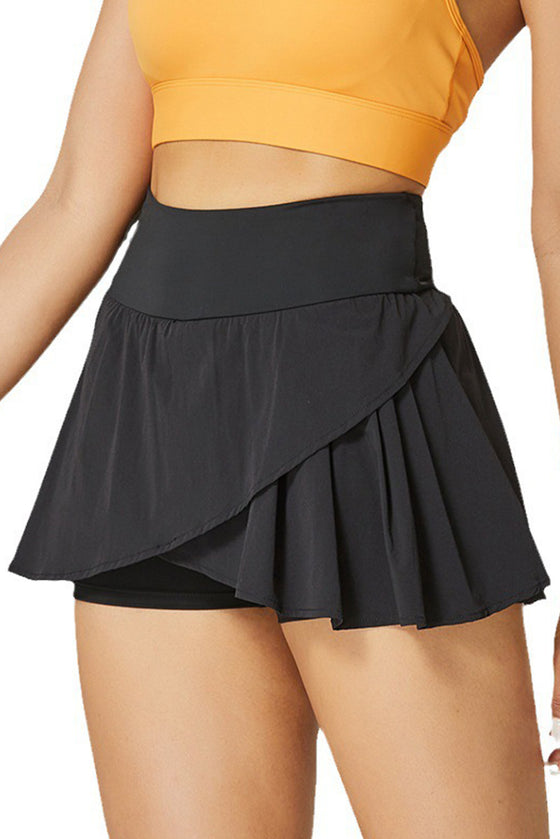 PACK265559-P2-1, Black Wrapped Pleated Lined Active Skirt