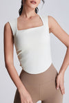 PACK264789-P1-1, White Square Neck Ruched Side Active Tank