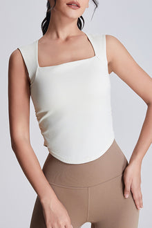  PACK264789-P1-1, White Square Neck Ruched Side Active Tank