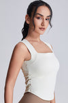 PACK264789-P1-1, White Square Neck Ruched Side Active Tank