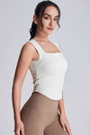 PACK264789-P1-1, White Square Neck Ruched Side Active Tank