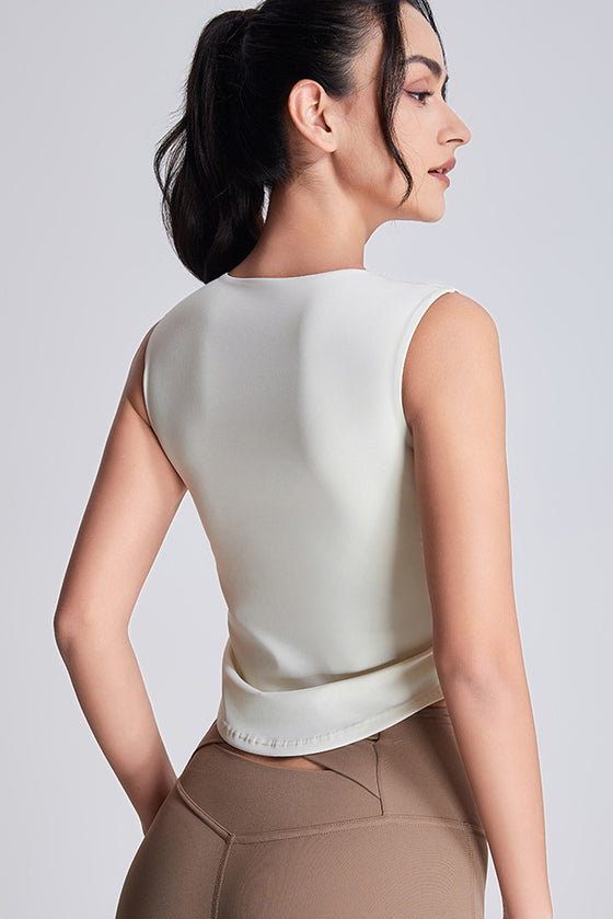PACK264789-P1-1, White Square Neck Ruched Side Active Tank