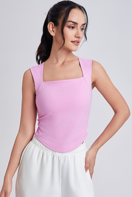 PACK264789-P3010-1, Bonbon Square Neck Ruched Side Active Tank