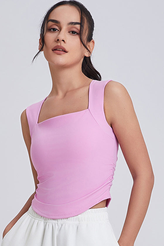 PACK264789-P3010-1, Bonbon Square Neck Ruched Side Active Tank