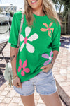 PACK277118-P109-1, Bright Green Floral Bubble Short Sleeve Sweater