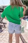 PACK277118-P109-1, Bright Green Floral Bubble Short Sleeve Sweater