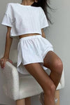 PACK626218-P1-1, White Athletic Eyelet Cropped Tee Wrapped Shorts Set