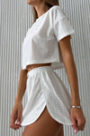 PACK626218-P1-1, White Athletic Eyelet Cropped Tee Wrapped Shorts Set