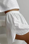 PACK626218-P1-1, White Athletic Eyelet Cropped Tee Wrapped Shorts Set