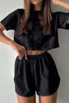 PACK626218-P2-1, Black Athletic Eyelet Cropped Tee Wrapped Shorts Set