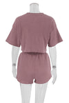 PACK15962-P5010-1, Rose Pink Ribbed Cropped Tee Slit Shorts Lounge Set