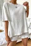 PACK15963-P1-1, White Chic Textured Oversize Tee and Shorts Lounging 2pcs Set