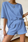 PACK15963-P304-1, Sky Blue Chic Textured Oversize Tee and Shorts Lounging 2pcs Set