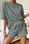 PACK15963-P509-1, Mist Green Chic Textured Oversize Tee and Shorts Lounging 2pcs Set