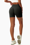PACK265561-P2-1, Black Solid Color Arched Waist Active Sports Shorts
