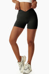 PACK265561-P2-1, Black Solid Color Arched Waist Active Sports Shorts
