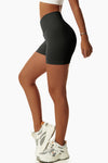 PACK265561-P2-1, Black Solid Color Arched Waist Active Sports Shorts
