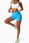 PACK265561-P4-1, Light Blue Solid Color Arched Waist Active Sports Shorts
