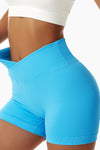 PACK265561-P4-1, Light Blue Solid Color Arched Waist Active Sports Shorts