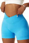 PACK265561-P4-1, Light Blue Solid Color Arched Waist Active Sports Shorts