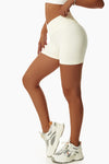 PACK265561-P15-1, Beige Solid Color Arched Waist Active Sports Shorts