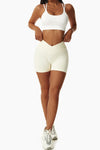 PACK265561-P15-1, Beige Solid Color Arched Waist Active Sports Shorts