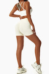 PACK265561-P15-1, Beige Solid Color Arched Waist Active Sports Shorts
