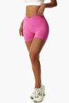PACK265561-P106-1, Bright Pink Solid Color Arched Waist Active Sports Shorts