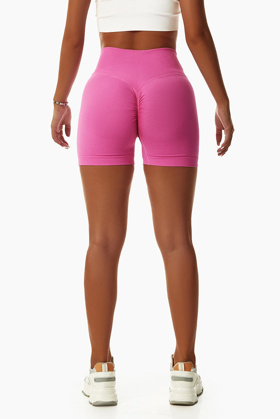 PACK265561-P106-1, Bright Pink Solid Color Arched Waist Active Sports Shorts