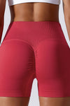 PACK265561-P603-1, Racing Red Solid Color Arched Waist Active Sports Shorts
