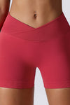 PACK265561-P603-1, Racing Red Solid Color Arched Waist Active Sports Shorts