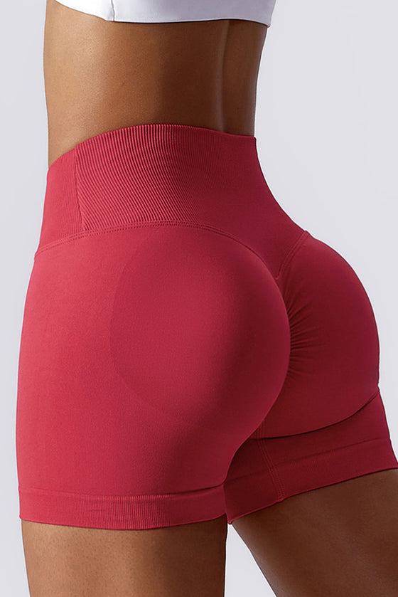 PACK265561-P603-1, Racing Red Solid Color Arched Waist Active Sports Shorts