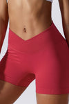PACK265561-P603-1, Racing Red Solid Color Arched Waist Active Sports Shorts