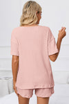 PACK15967-P1010-1, Light Pink Ribbed Notched Neck Short Sleeve Top and Shorts Set