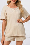 PACK15967-P18-1, Apricot Ribbed Notched Neck Short Sleeve Top and Shorts Set