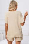 PACK15967-P18-1, Apricot Ribbed Notched Neck Short Sleeve Top and Shorts Set