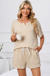 PACK15967-P18-1, Apricot Ribbed Notched Neck Short Sleeve Top and Shorts Set