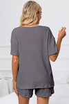 PACK15967-P3011-1, Medium Grey Ribbed Notched Neck Short Sleeve Top and Shorts Set