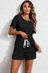 PACK15968-P2-1, Black Jacquard V Neck Tee and Drawstring Shorts Set