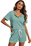 PACK15968-P1009-1, Mint Green Jacquard V Neck Tee and Drawstring Shorts Set