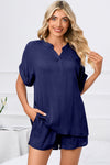 PACK15969-P105-1, Bluing Comfy Notched Neck Top and Drawstring Shorts Set