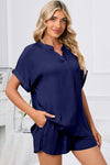 PACK15969-P105-1, Bluing Comfy Notched Neck Top and Drawstring Shorts Set