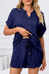 PACK15969-P105-1, Bluing Comfy Notched Neck Top and Drawstring Shorts Set