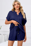 PACK15969-P105-1, Bluing Comfy Notched Neck Top and Drawstring Shorts Set
